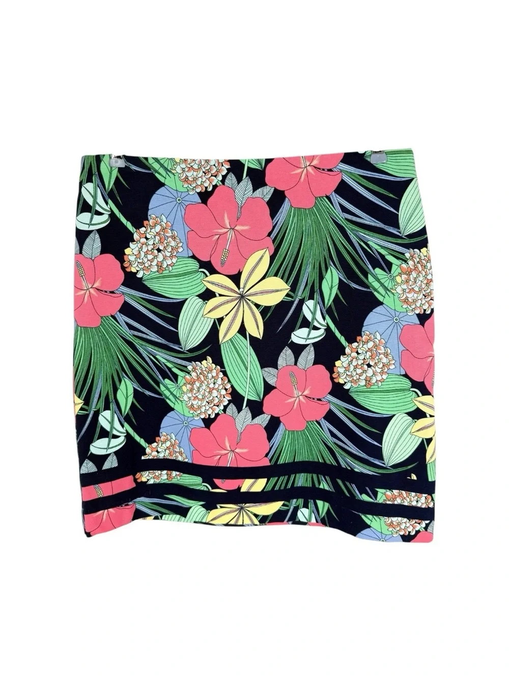 Talbots Pencil Skirt Womens Size 16 Navy Pink Tropical Floral Stretch Cotton